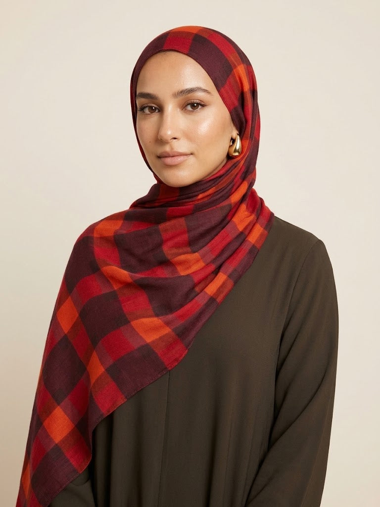 Rust & Wine Plaid Modal Hijab