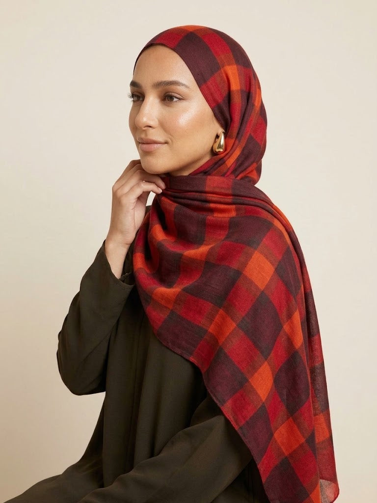Rust & Wine Plaid Modal Hijab