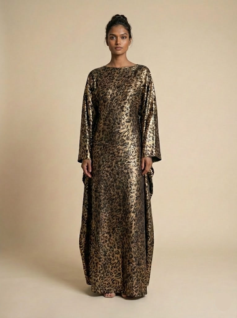 Bazriqa Leopard Butterfly Kaftan Dress