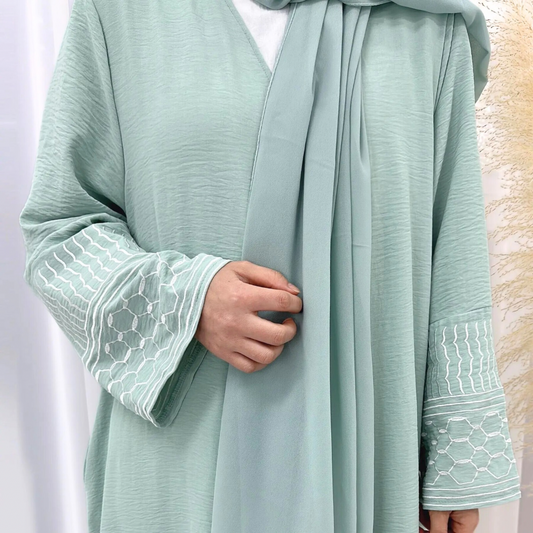 Keffiyeh inspired sleeved Kimono Abaya - Sage