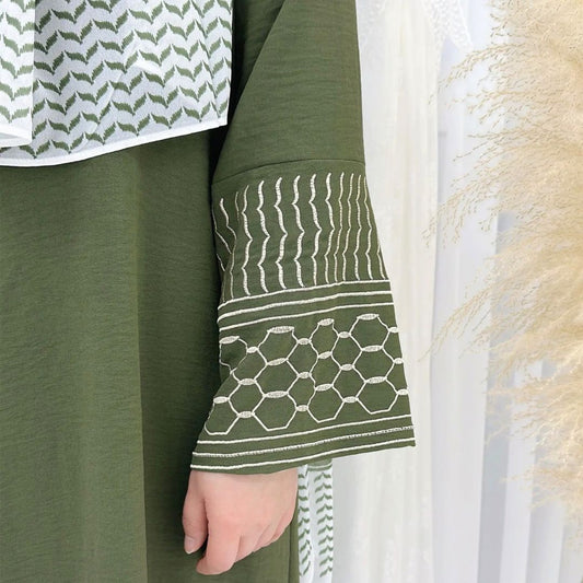 Keffiyeh inspired Kimono Abaya - Olive green