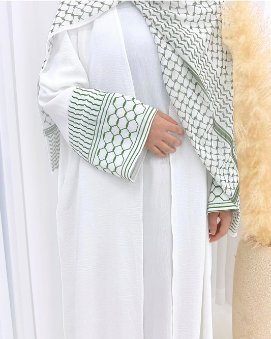 White Keffiyeh inspired Kimono Abaya (3 Colors)