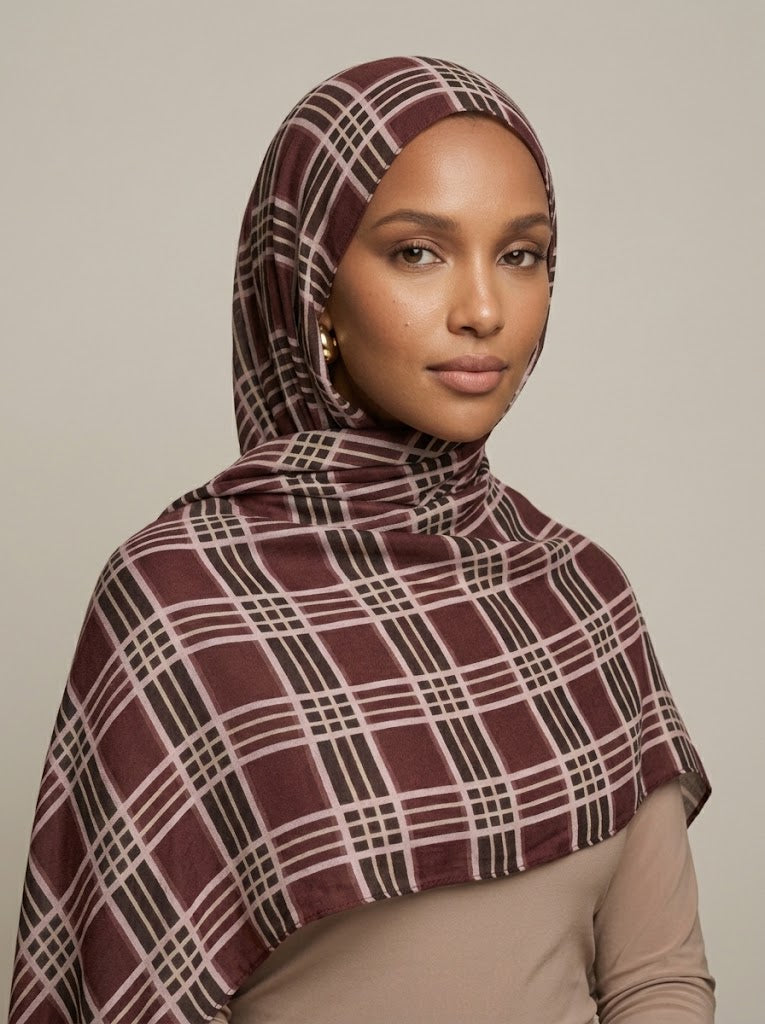 Mocha Grid Modal Hijab