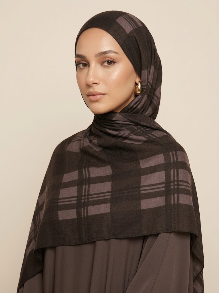 Vintage Walnut Tartan Modal Hijab