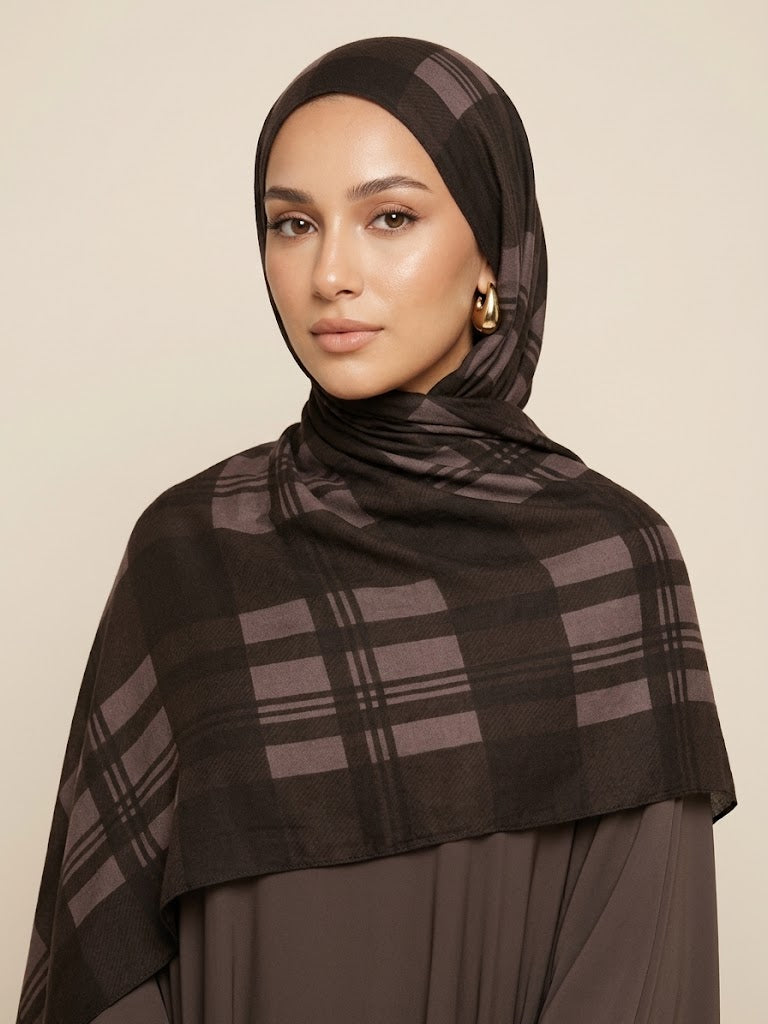 Vintage Walnut Tartan Modal Hijab