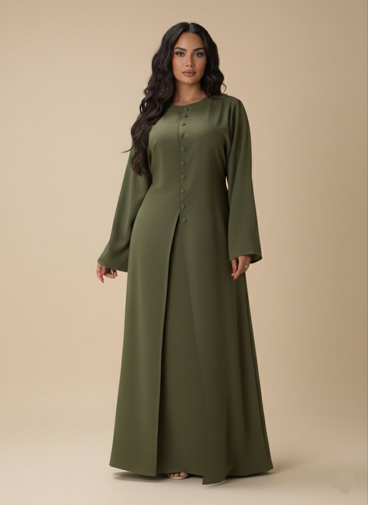 Maznah Satin Button Long top and skirt Two Piece Set