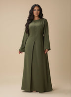 Maznah Satin Button Long top and skirt Two Piece Set