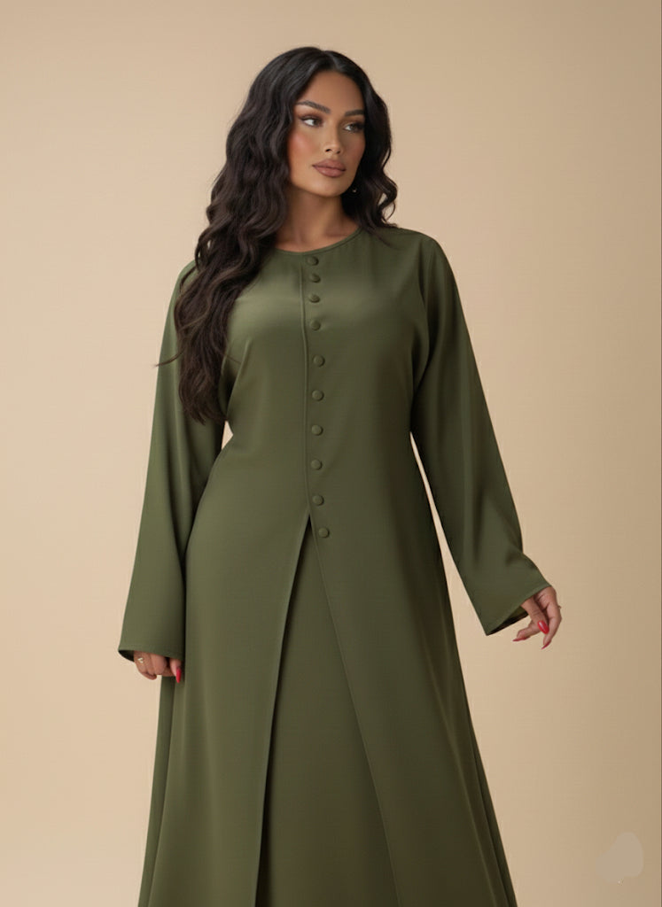 Maznah Satin Button Long top and skirt Two Piece Set