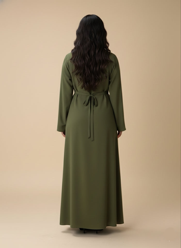 Maznah Satin Button Long top and skirt Two Piece Set