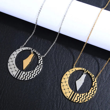 Kufiya Pattern Map Pendant Necklaces (2 colors)