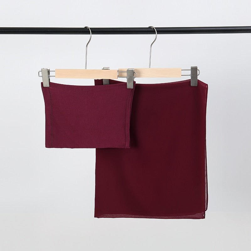 Hijab 2 piece set-Chiffon Hijab+Jersey Inner Cap (15 Colors)