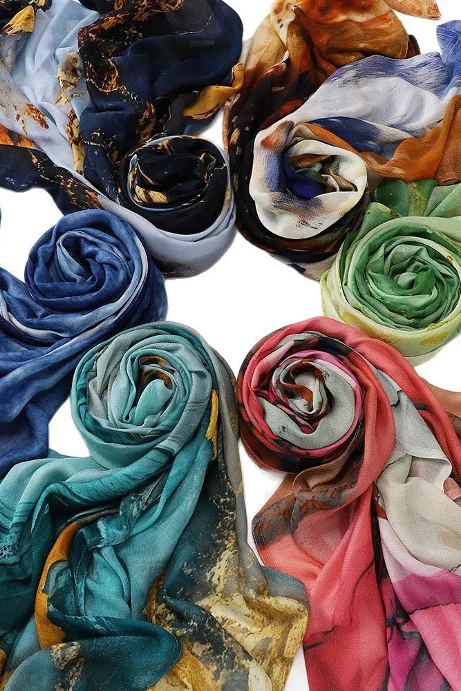 Marble Printed Modal Hijab -Black &Gold