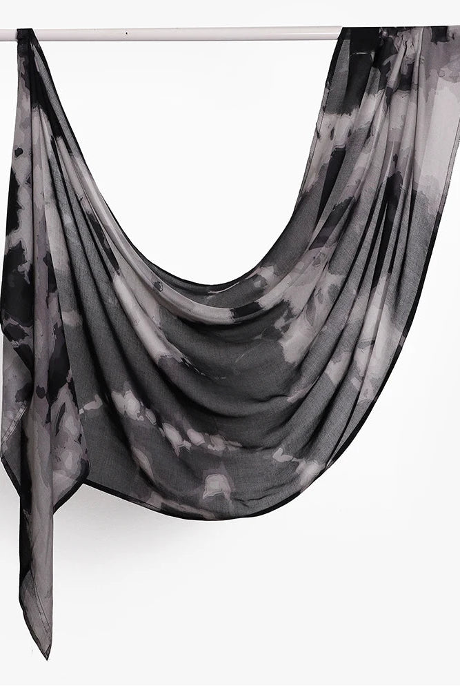 Watercolor Print Modal hijab-Black-Gray tie dye