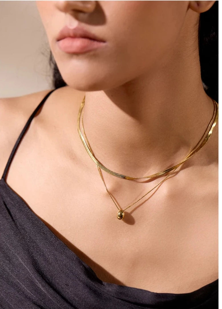 Drop pendant snake chain layered necklace(2 Colors)