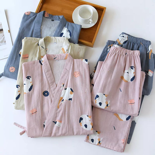 Amiyah  Japanese-style kimono Pajama set(3 Colors)