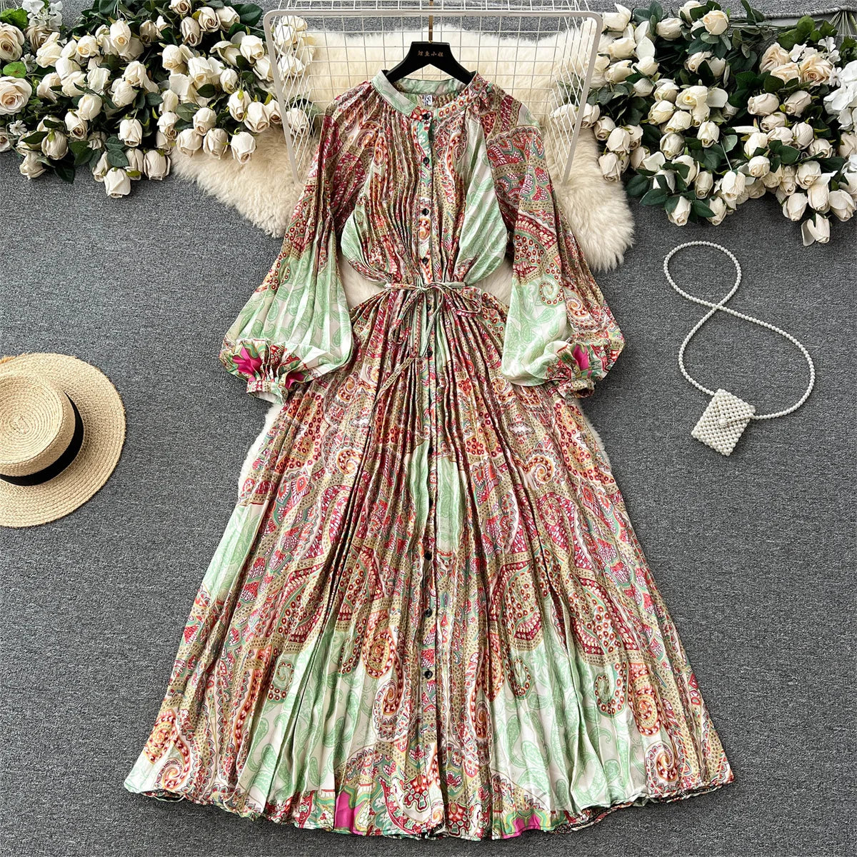Paisley pleated dress