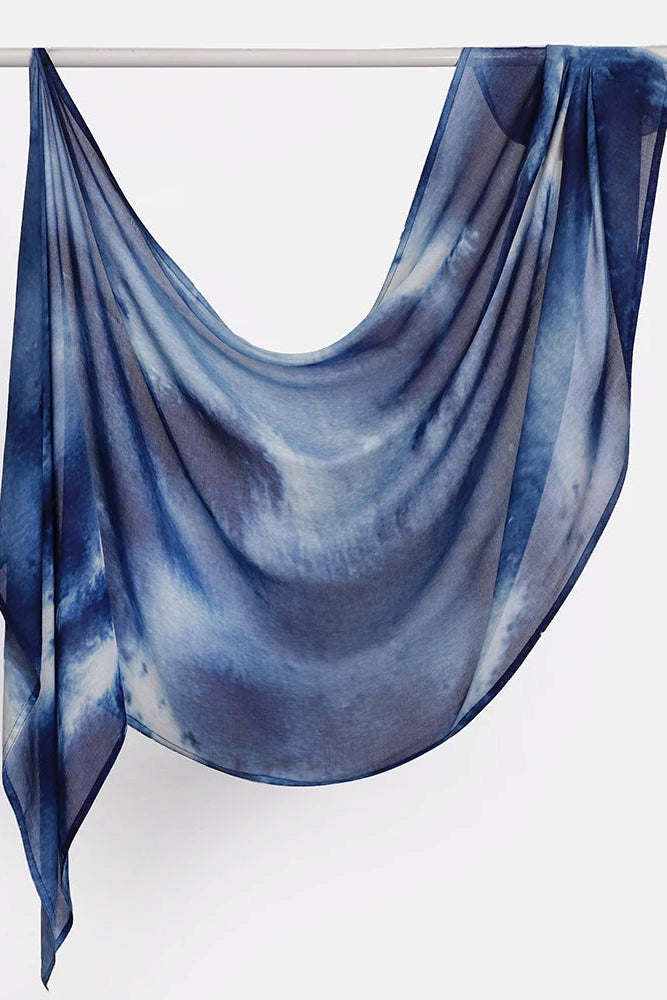 Water color Print Modal Hijab-Blue tie dye