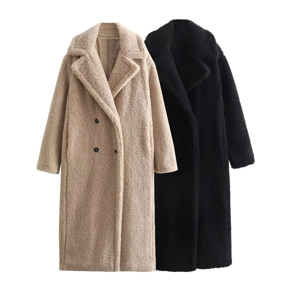 Presley Polo Collar Double-breasted Long Coat (2 Colors)