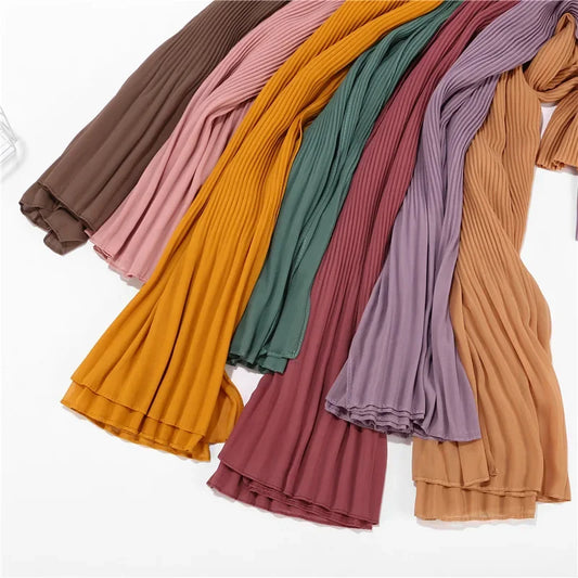 Laila chiffon pleated hijabs (24 Colors)