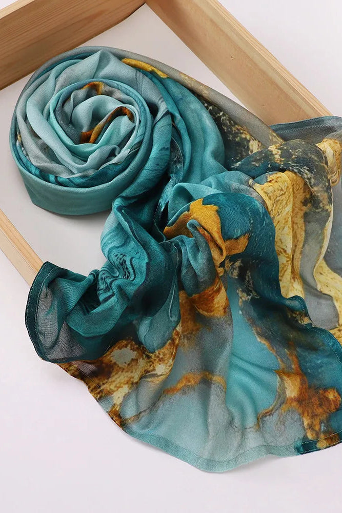 Marble Printed Modal Hijab -Ocean Blues