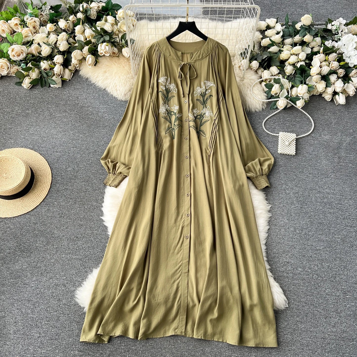 Qadira Embroidered Loose Tunic Dress