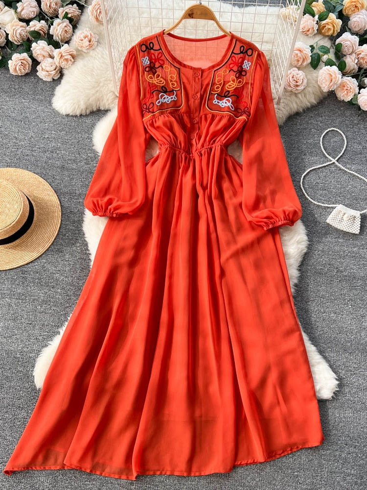 Reese Embroidery Chiffon Dress(6 Colors)