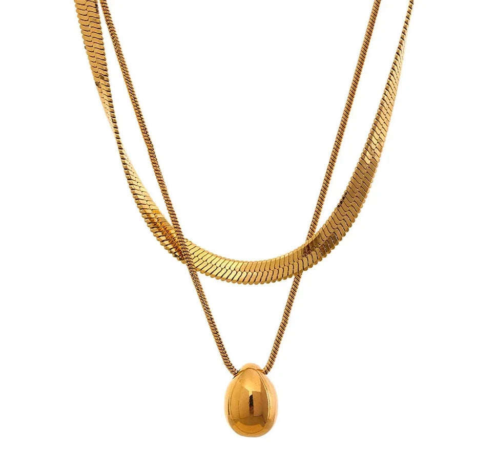 Drop pendant snake chain layered necklace(2 Colors)