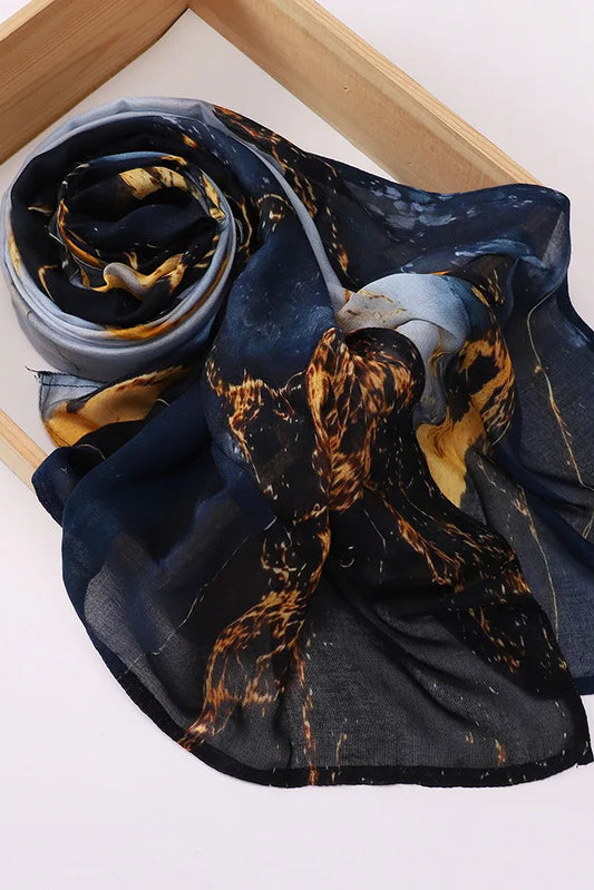 Marble Printed Modal Hijab -Navy &Gold