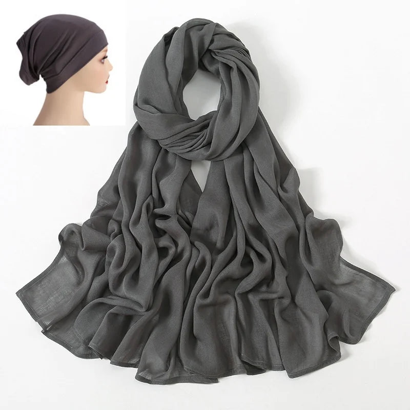 Azza double stitch modal hijab set -Hijab +Inner cap (21 Colors)