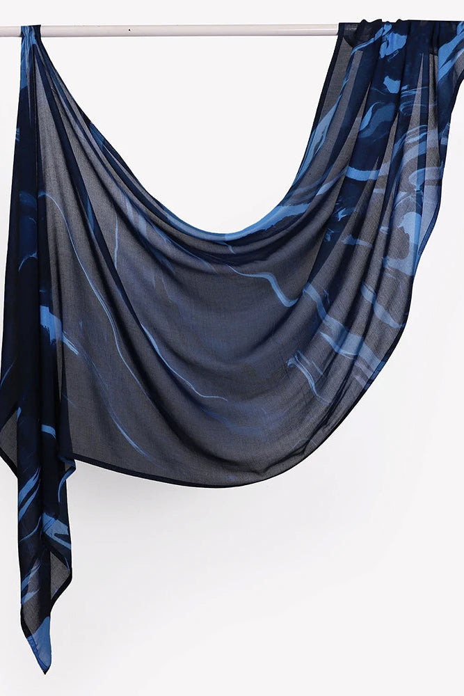 Watercolor Print Modal hijab-Marble Sapphire.