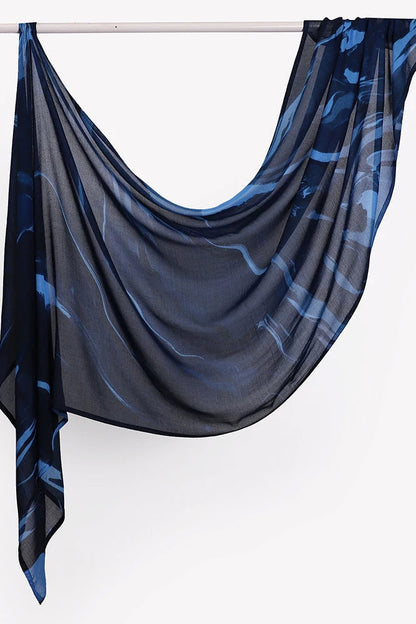 Watercolor Print Modal hijab-Marble Sapphire.