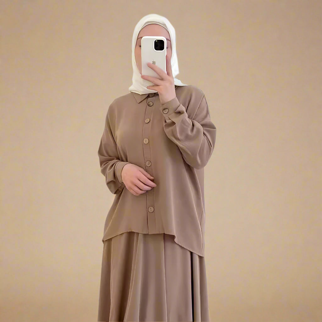 Jahanara Long Sleeve Shirt and Skirts Set (2 Colors)