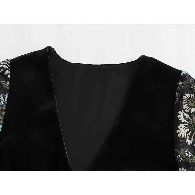Kenzie Velvet Vest Patchwork Printed tunic(3Colors)