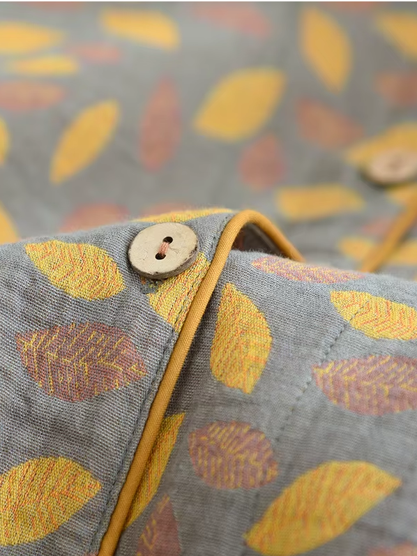 Ayla Leaf Print Cotton Pajama Set (2 Colors)