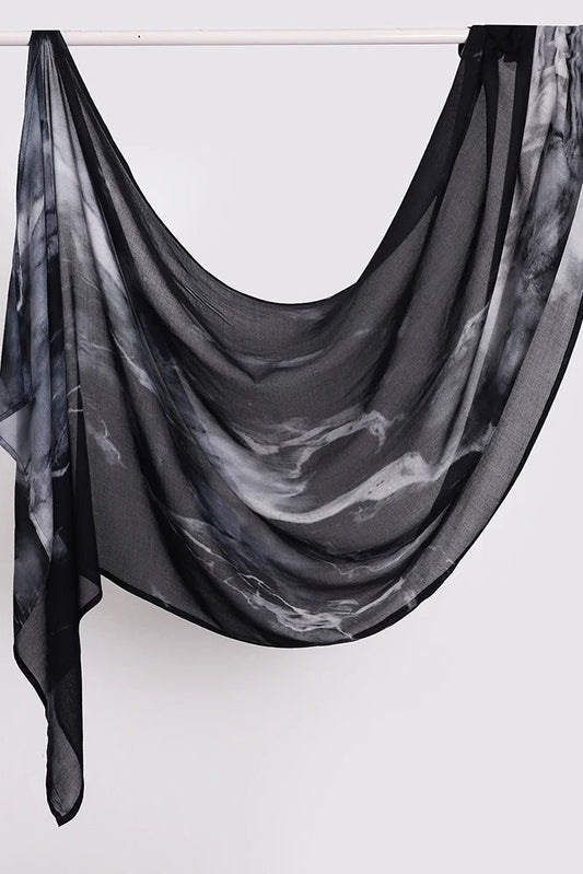 Watercolor Print Modal hijab-Black& white smoke print