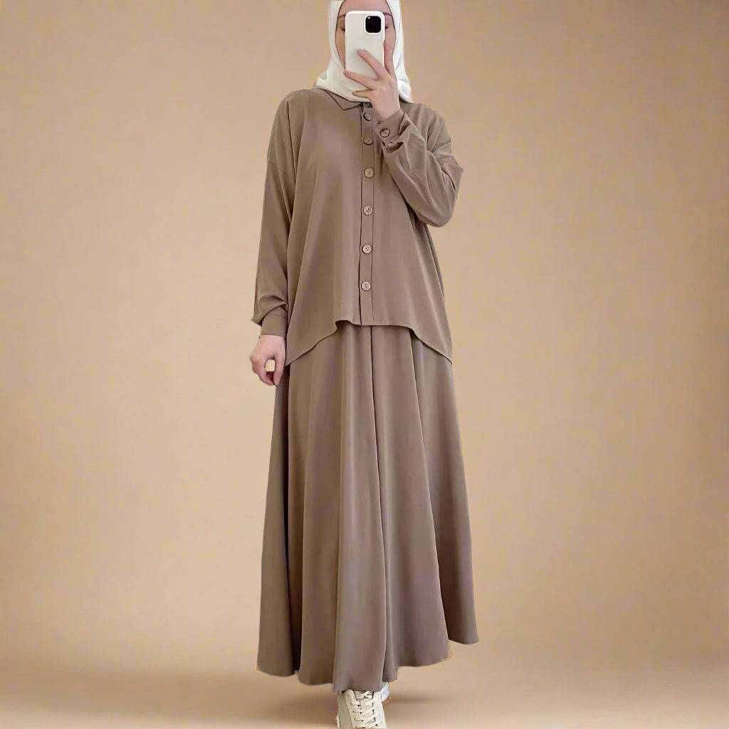 Jahanara Long Sleeve Shirt and Skirts Set (2 Colors)