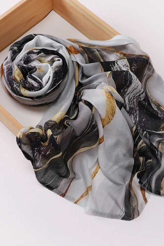 Marble Printed Modal Hijab -Black & White