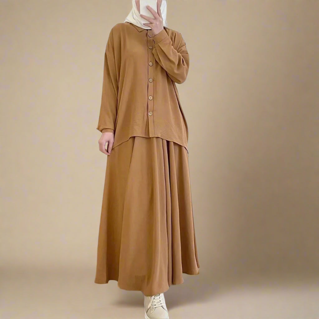 Jahanara Long Sleeve Shirt and Skirts Set (2 Colors)