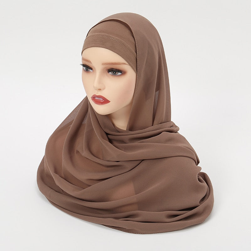 Hijab 2 piece set-Chiffon Hijab+Jersey Inner Cap (15 Colors)