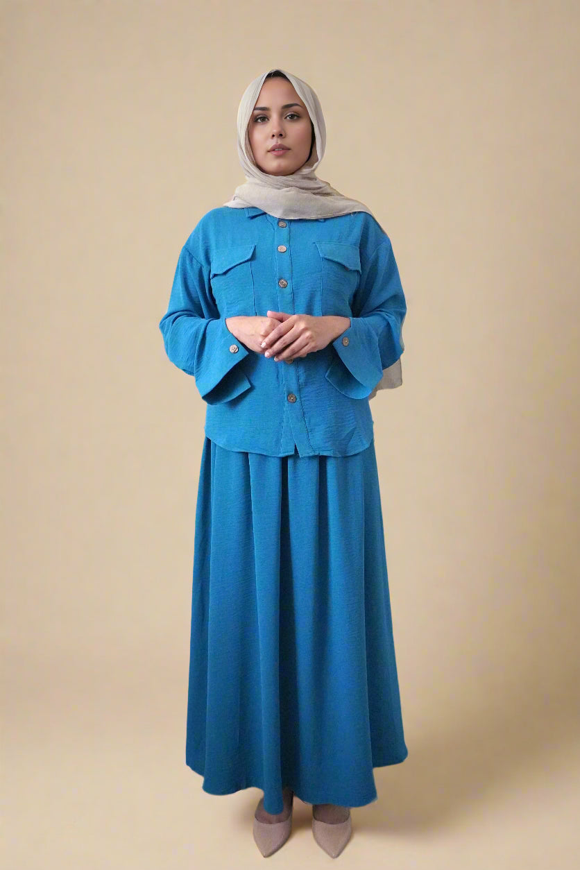 Jahanara Long Sleeve Shirt and Skirts Set (2 Colors)