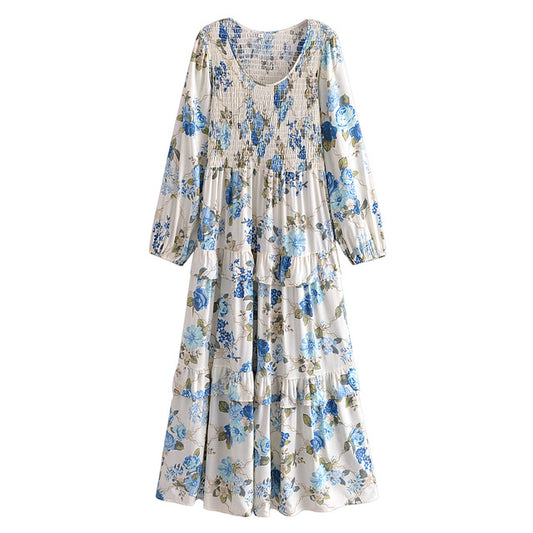 Blue blossom summer loose maxi dress