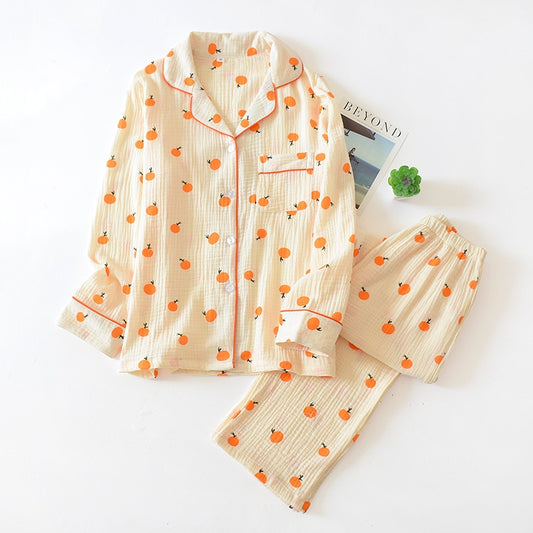 Beige Orange Blossom Pajamas Set