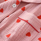 Peach-Red Heart Printed Pajama Set
