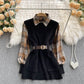 Plaid blouse + Knit vest 2 piece set (4 colors)