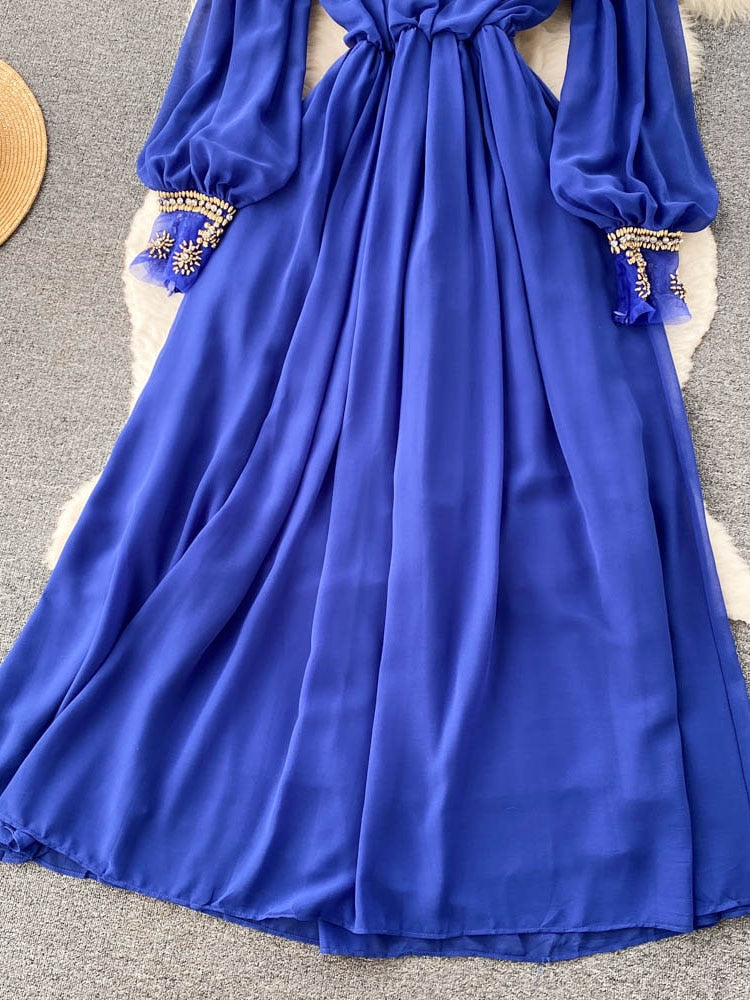 Sabrina High-end Beaded Round Neck Dress(4 Colors)