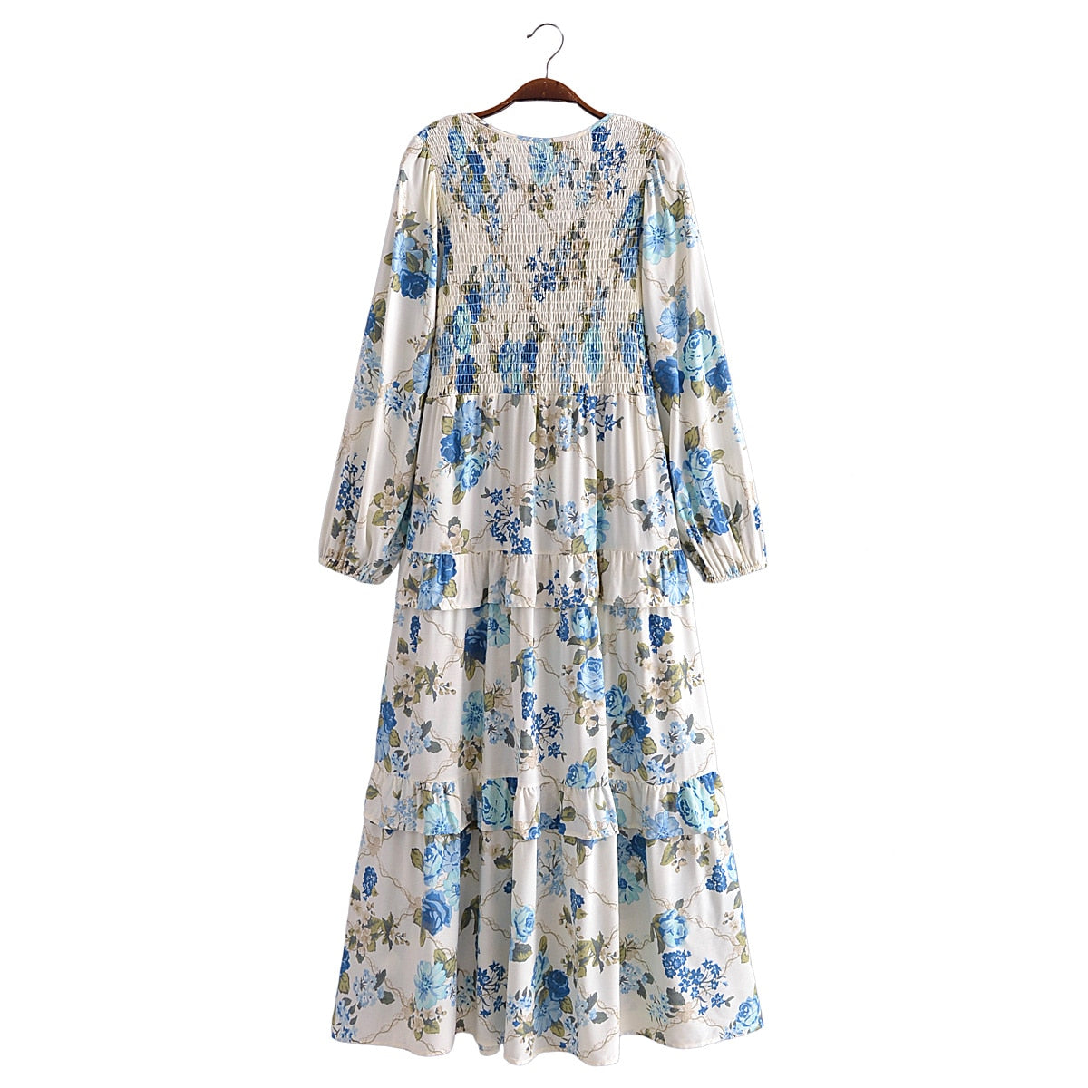Blue blossom summer loose maxi dress