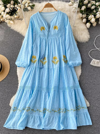 Aveza Embroidery Cotton  Dress(5 Colors)