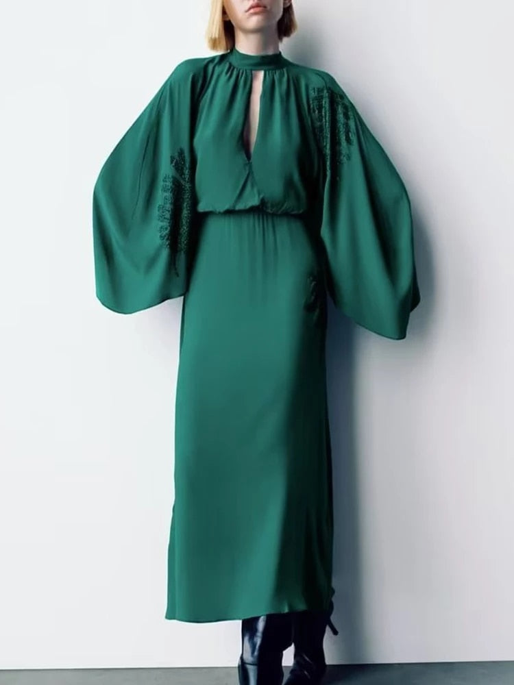 Ghaliyah Green Shiny Long Dress
