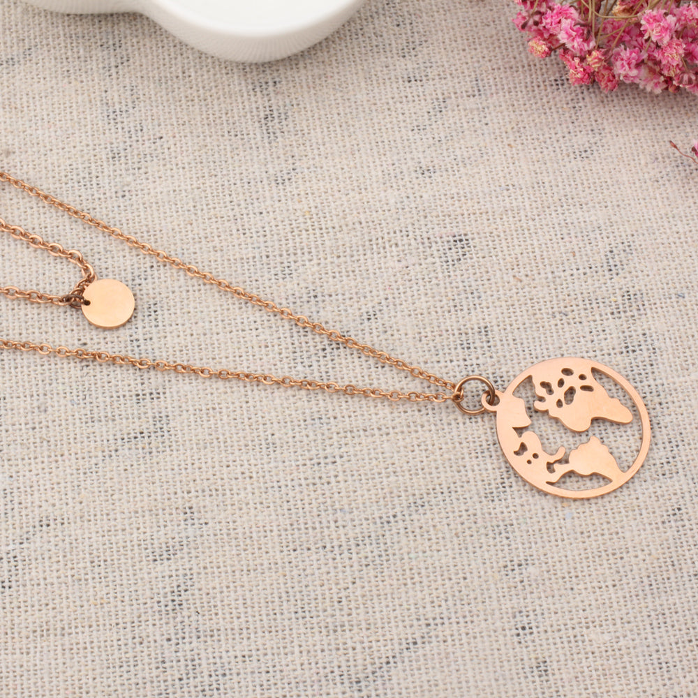 Map-Coin Double Layer Necklaces