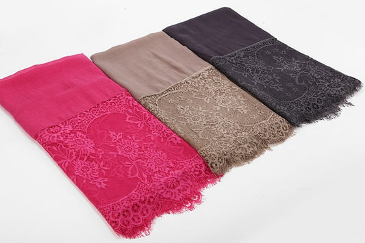 Wide lace viscose hijabs (15 colors)